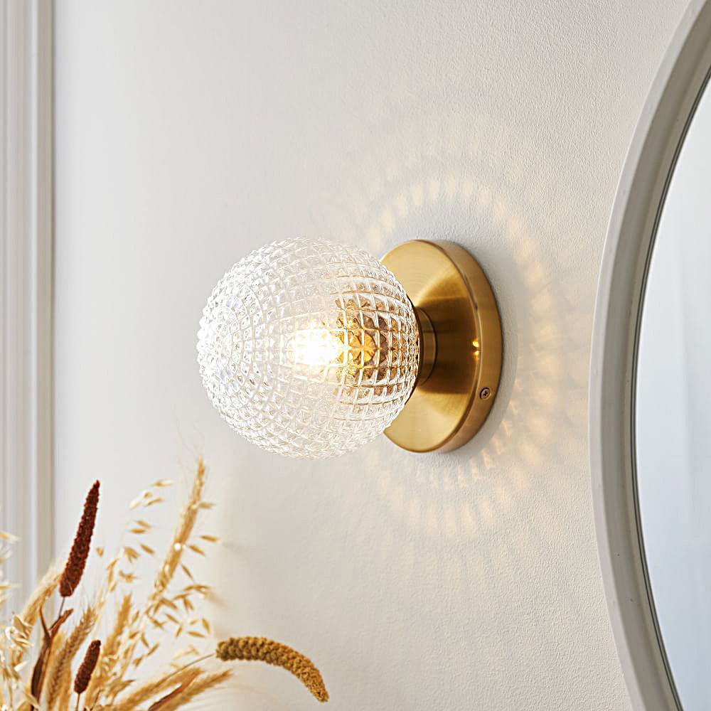 Modern Copper Glass Ball LED Wall Sconce with Three Dimmer Settings