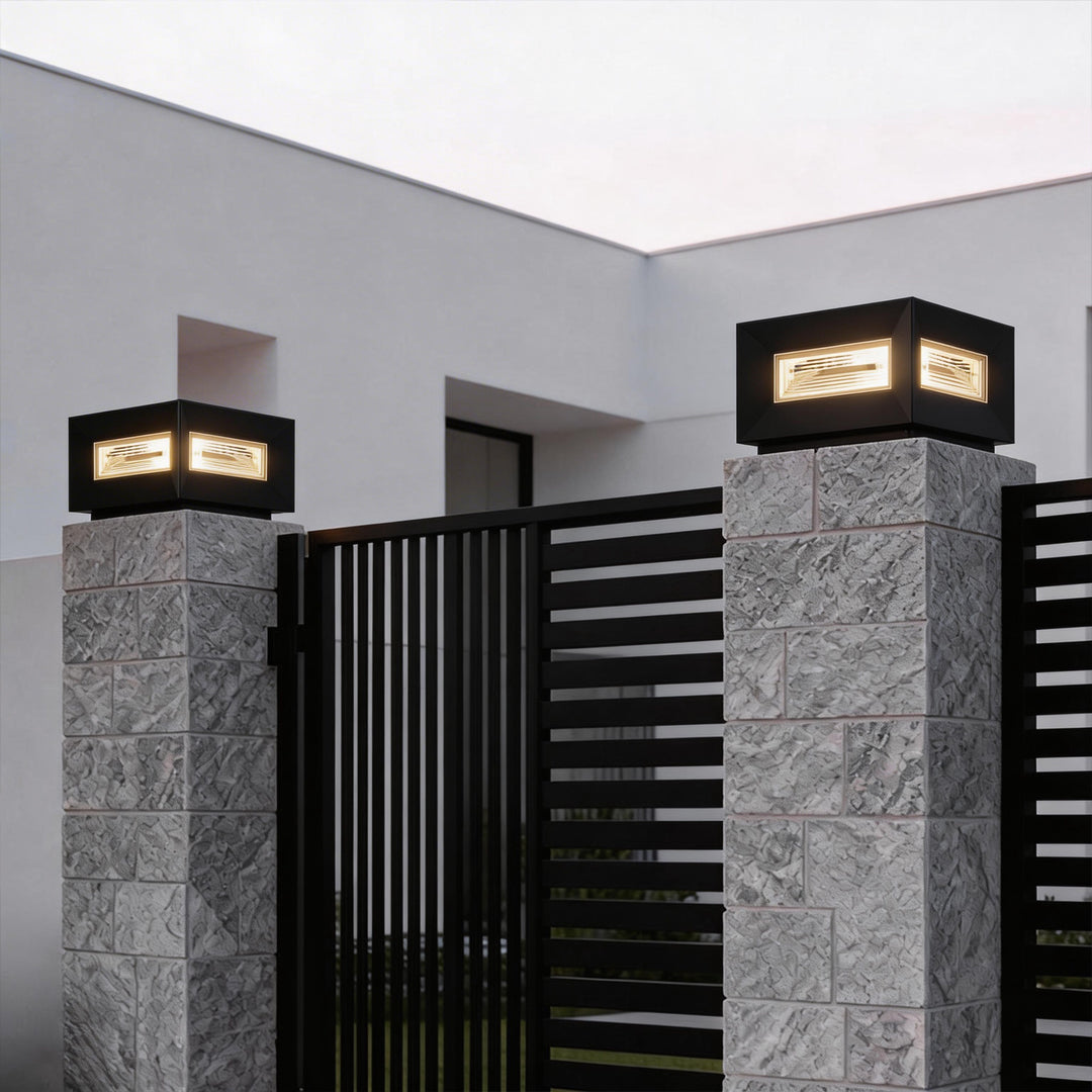 Modern White Square LED Solar Pillar Lights for Outdoor Fence Decor