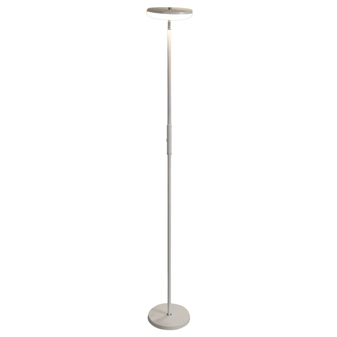 Modern Brass Uplight Floor Lamp with White Shade for Cozy Reading Nook