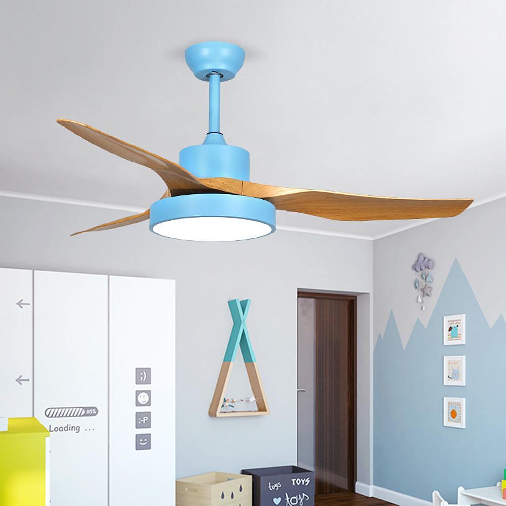 Rustic 3-Blade Wood Ceiling Fan with LED Light for Living Room Bedroom