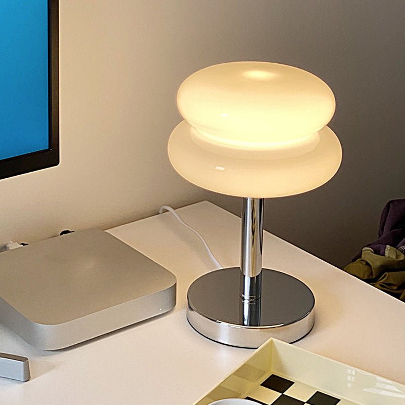 Creative USB Glass Burger Table Lamp with Warm LED Light for Modern Spaces
