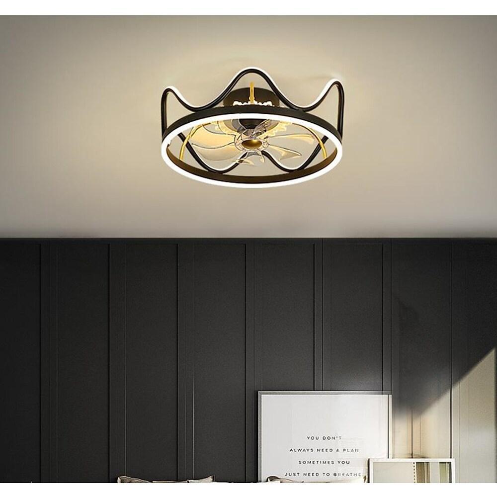 Elegant Gold and Black Crown-Shaped Ceiling Fan Light for Living Room