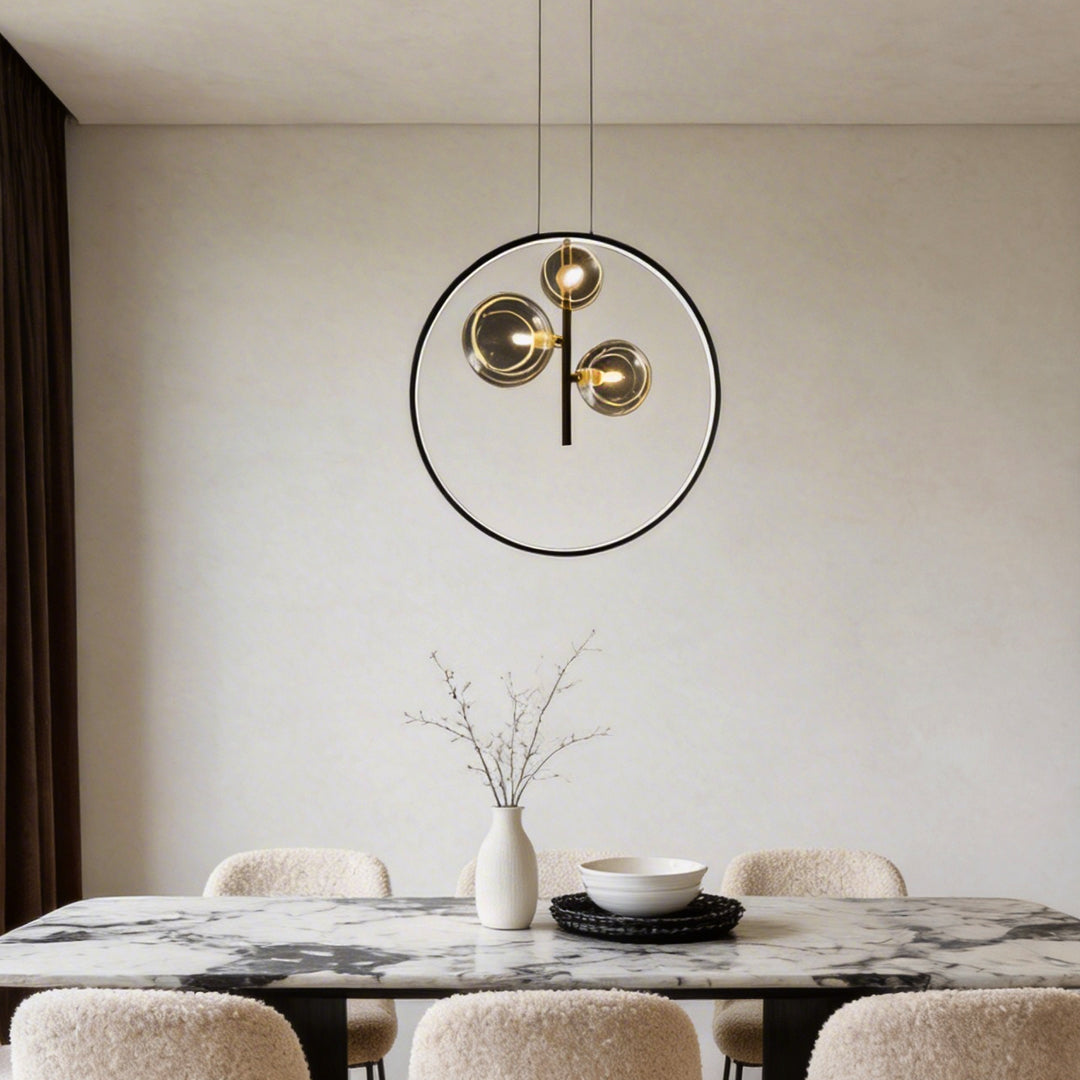 Modern Black Bubble Glass LED Vertical Ring Pendant Light for Entryway