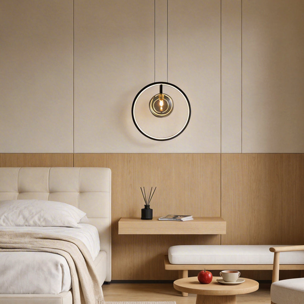Modern Black Bubble Glass LED Vertical Ring Pendant Light for Entryway