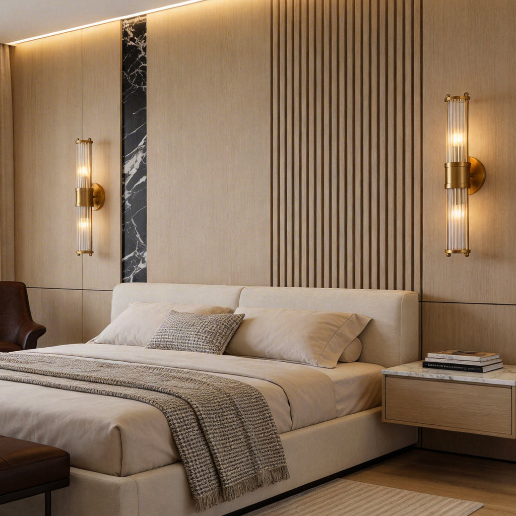 Contemporary Chrome Gold Wall Sconce with Clear Glass Cylinder Shade