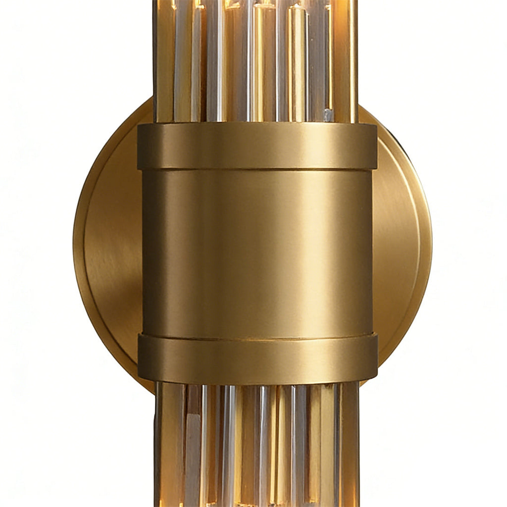 Contemporary Chrome Gold Wall Sconce with Clear Glass Cylinder Shade