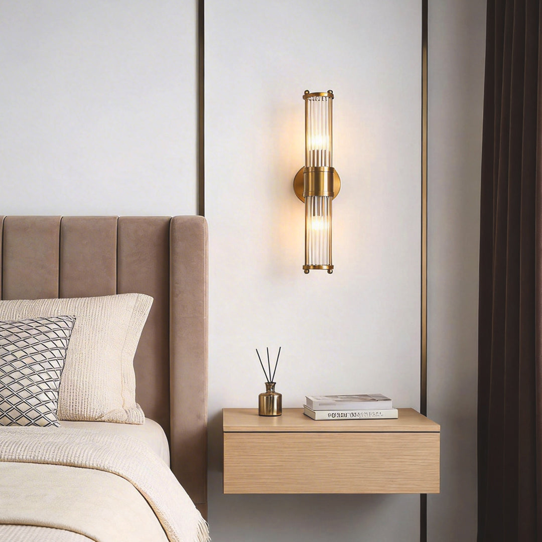 Contemporary Chrome Gold Wall Sconce with Clear Glass Cylinder Shade