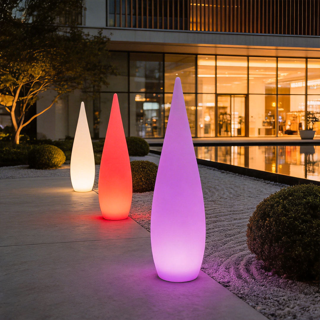 Contemporary Black Teardrop LED Outdoor Floor Lamp for Garden Pathway
