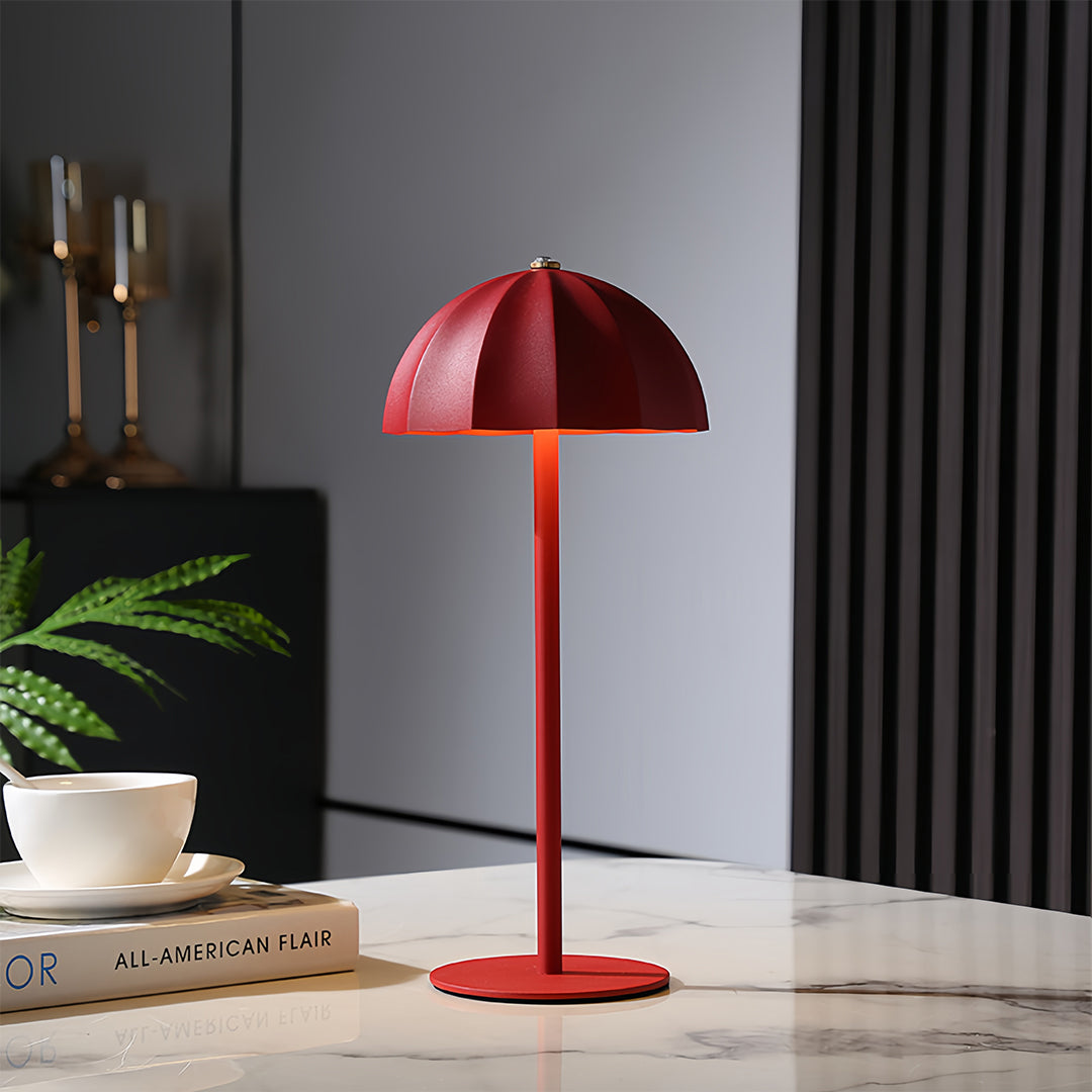 Minimalist White Metal Mushroom Table Lamp, Cordless & Rechargeable for Home