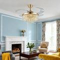 Elegant Gold Iron Crystal Ceiling Fan with Lights for Luxury Interiors