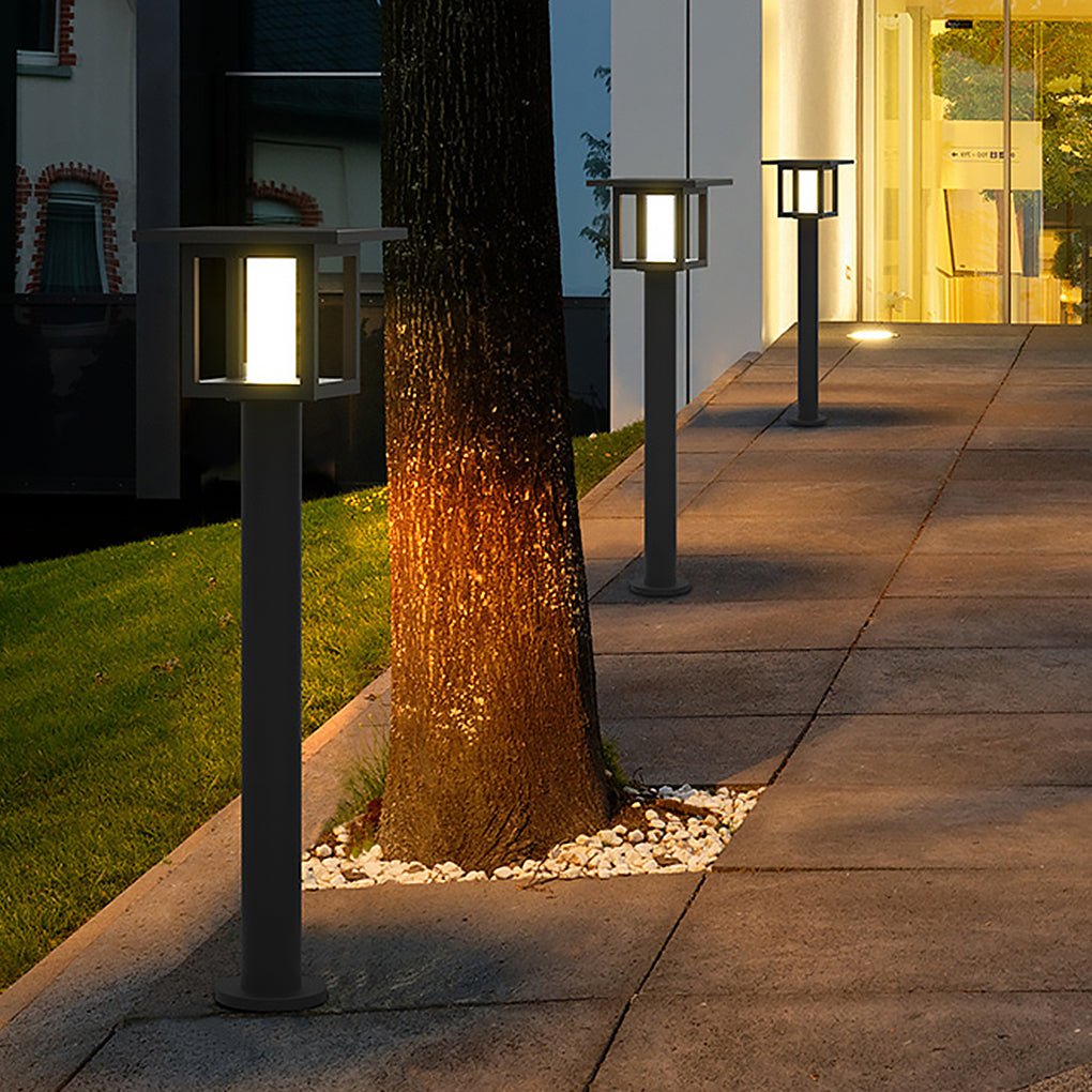 Modern Black LED Outdoor Post Light with Rain Shield & Dual Power