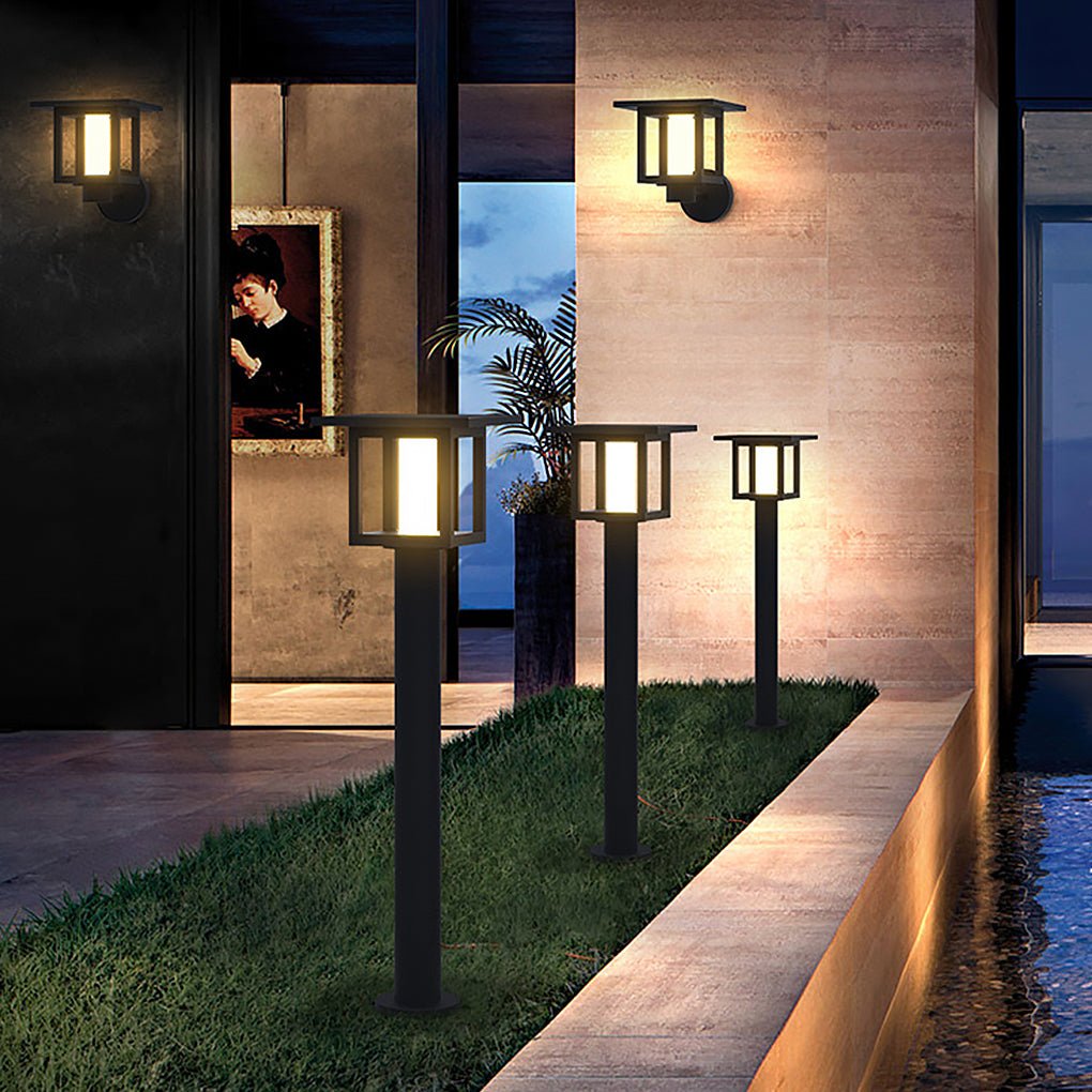Modern Black LED Outdoor Post Light with Rain Shield & Dual Power