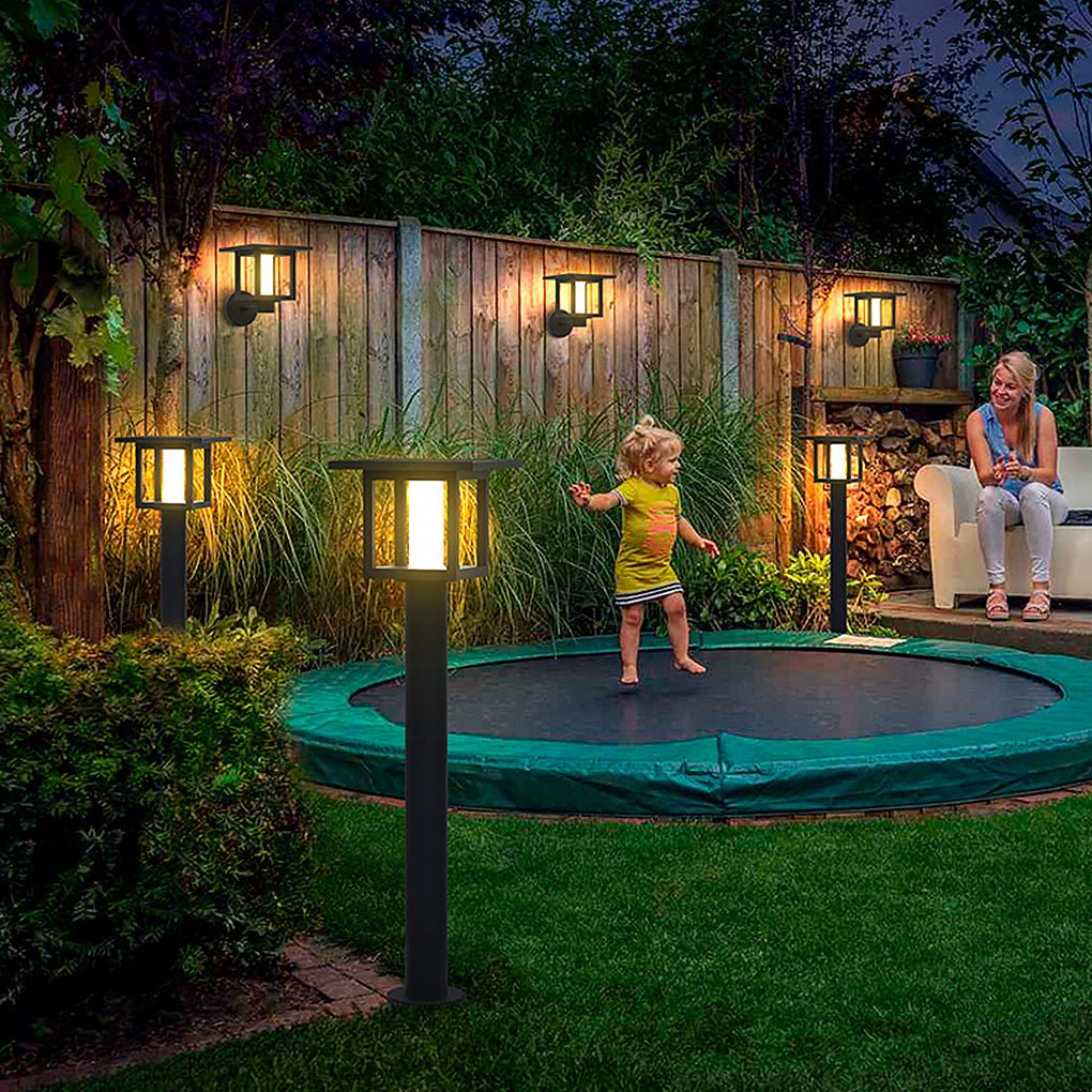 Modern Black LED Outdoor Post Light with Rain Shield & Dual Power