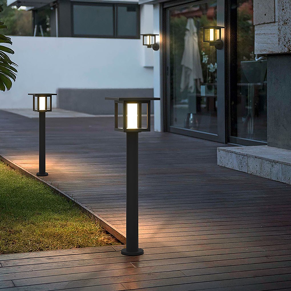 Modern Black LED Post Lights with Rain Shield & Dual Power for Outdoors