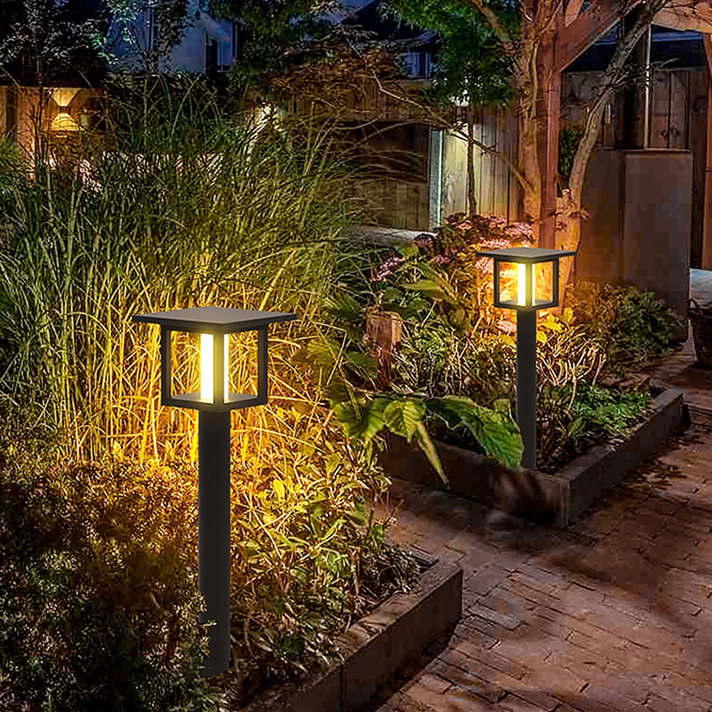 Modern Black LED Outdoor Post Light with Rain Shield & Dual Power