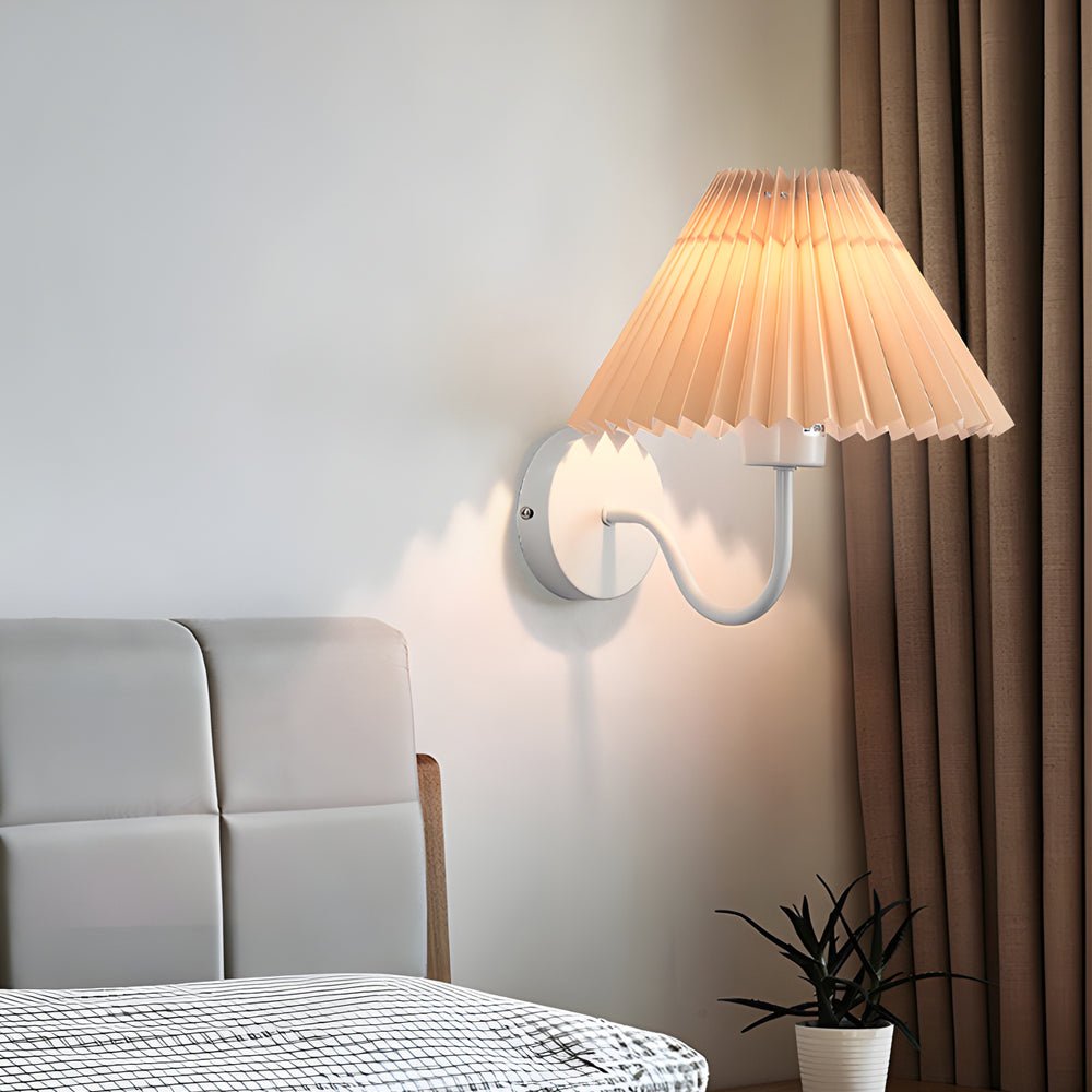 Antique Silver Dimmable Metallic Wall Sconce with Pleated Fabric Shade