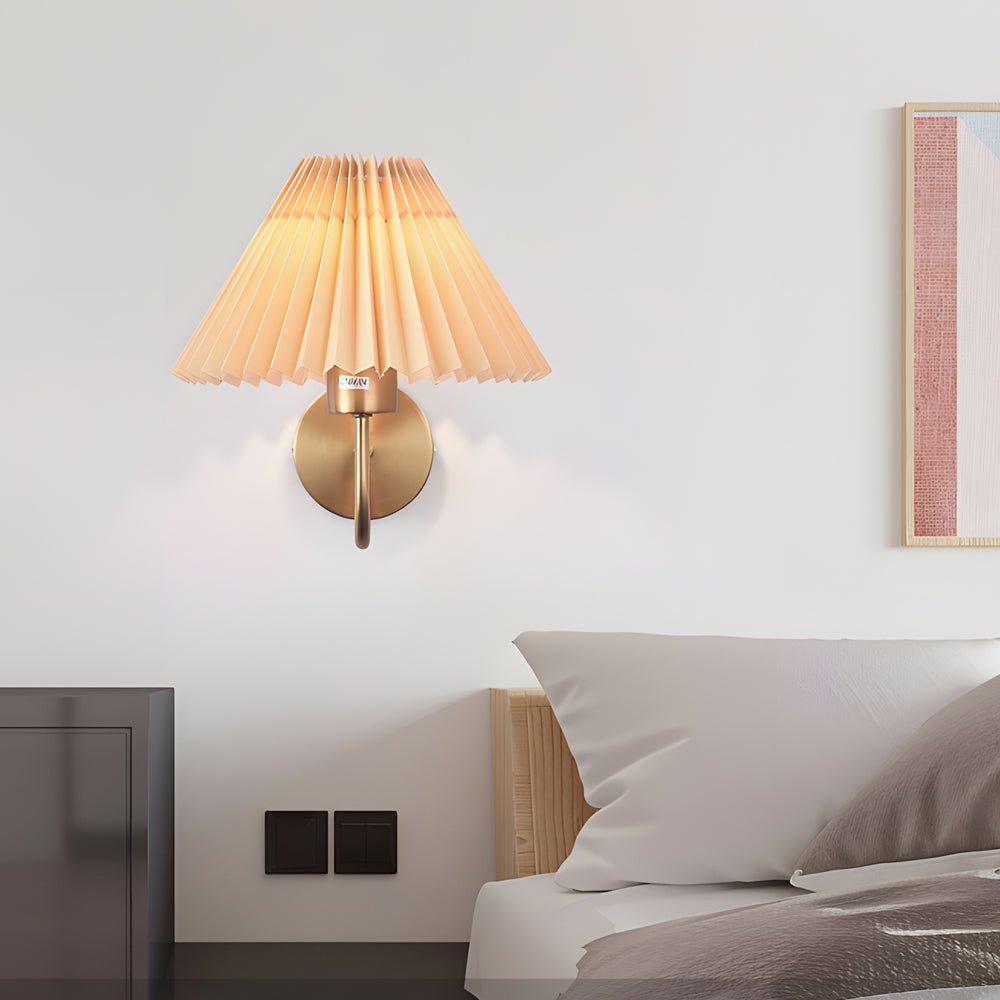 Antique Silver Dimmable Metallic Wall Sconce with Pleated Fabric Shade