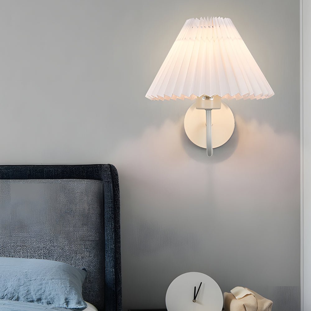 Antique Silver Dimmable Metallic Wall Sconce with Pleated Fabric Shade