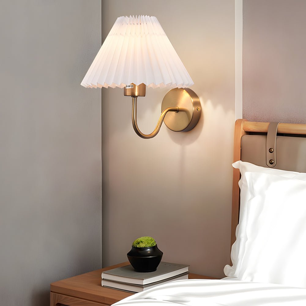 Antique Silver Dimmable Metallic Wall Sconce with Pleated Fabric Shade