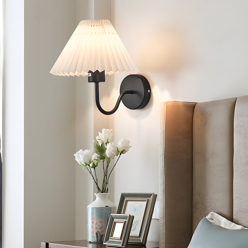 Antique Silver Dimmable Metallic Wall Sconce with Pleated Fabric Shade