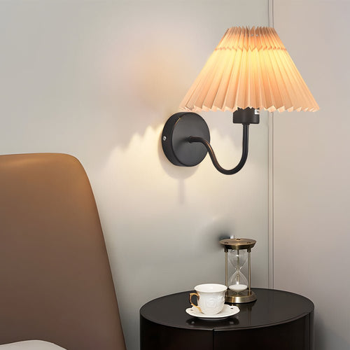 Antique Silver Dimmable Metallic Wall Sconce with Pleated Fabric Shade