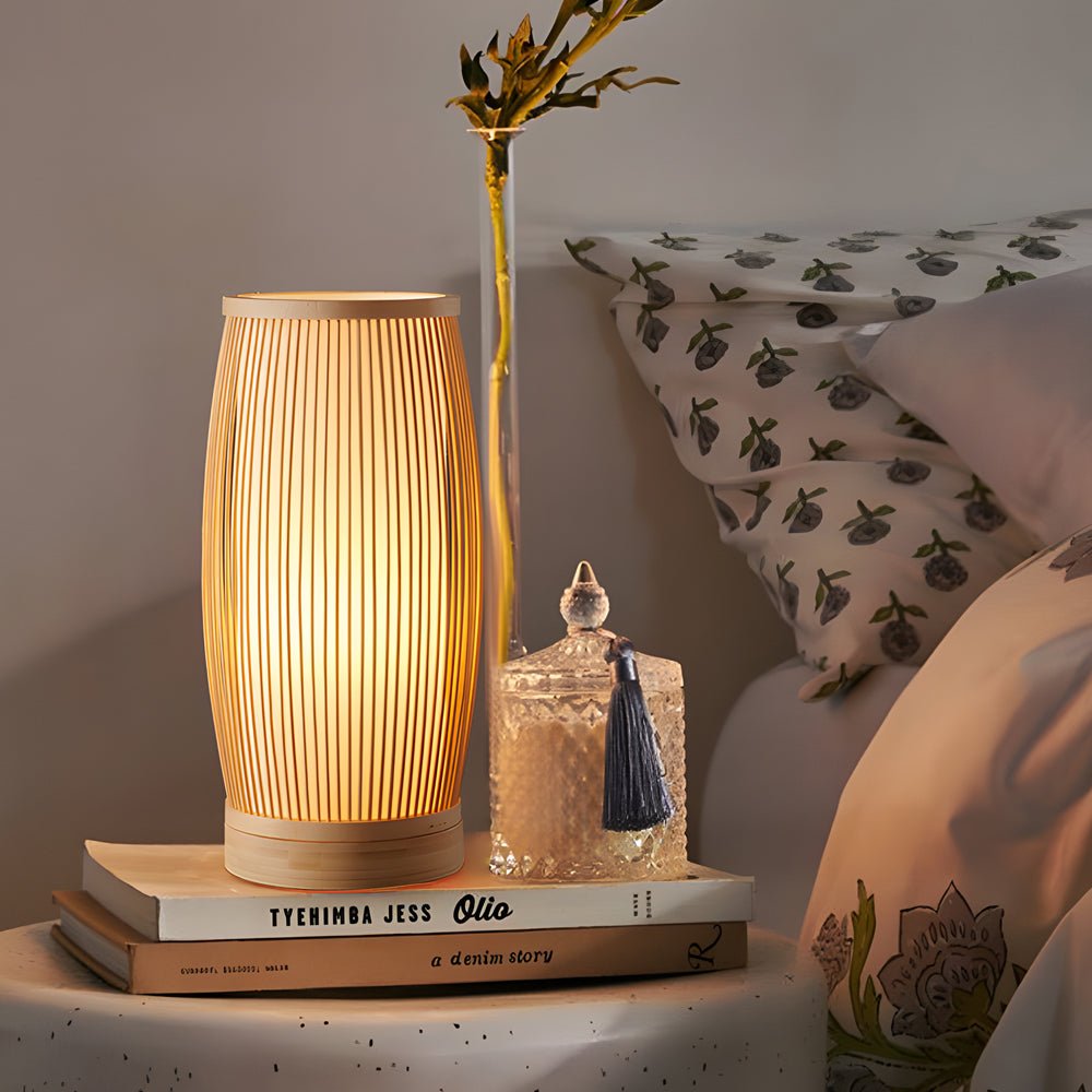 Handwoven Vintage Bamboo LED Table Lamp for Japanese-Inspired Décor