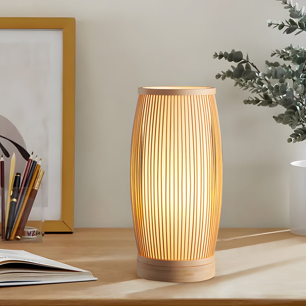 Handwoven Vintage Bamboo LED Table Lamp for Japanese-Inspired Décor