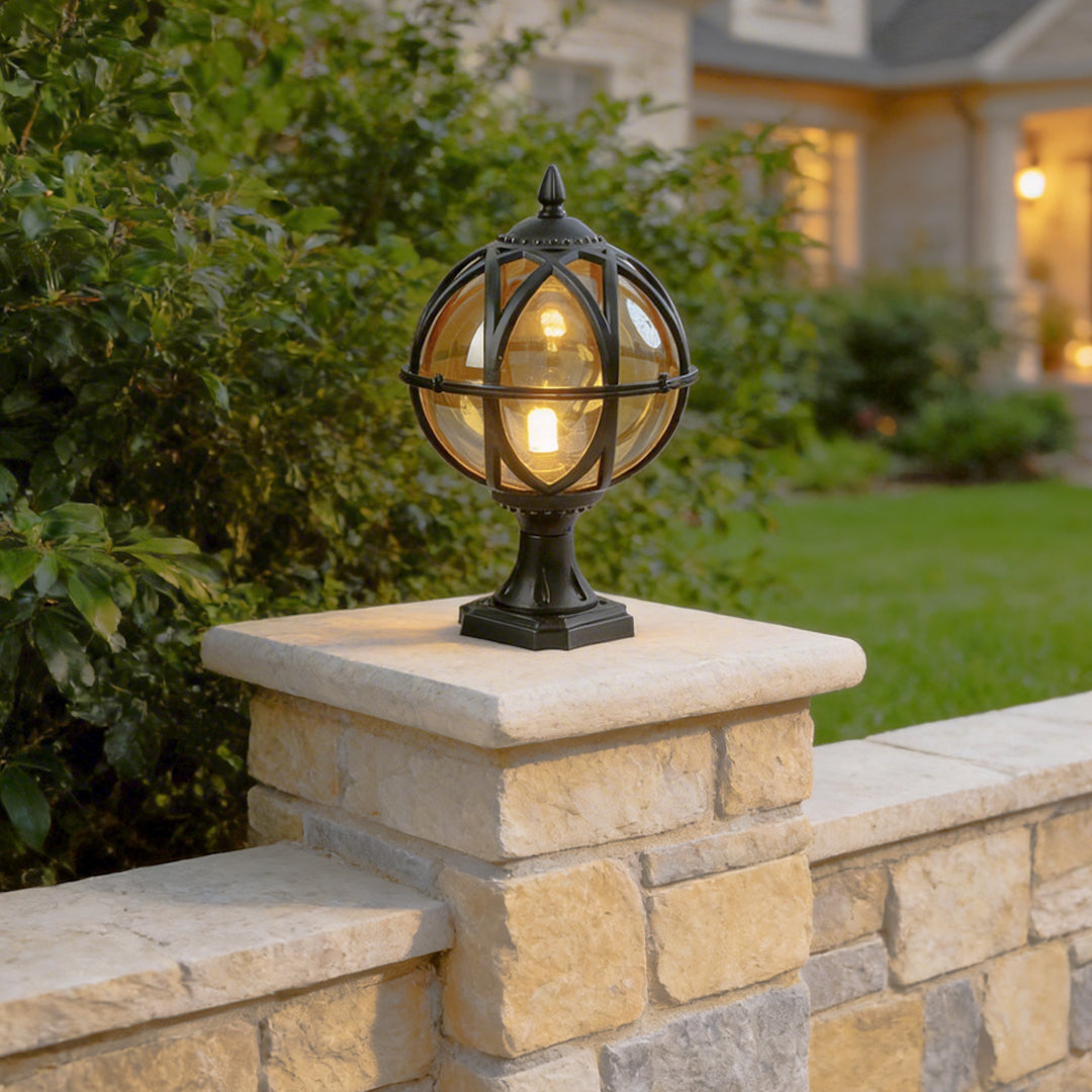 Elegant Frosted Glass Globe Pillar Light Outdoor Waterproof Lamp