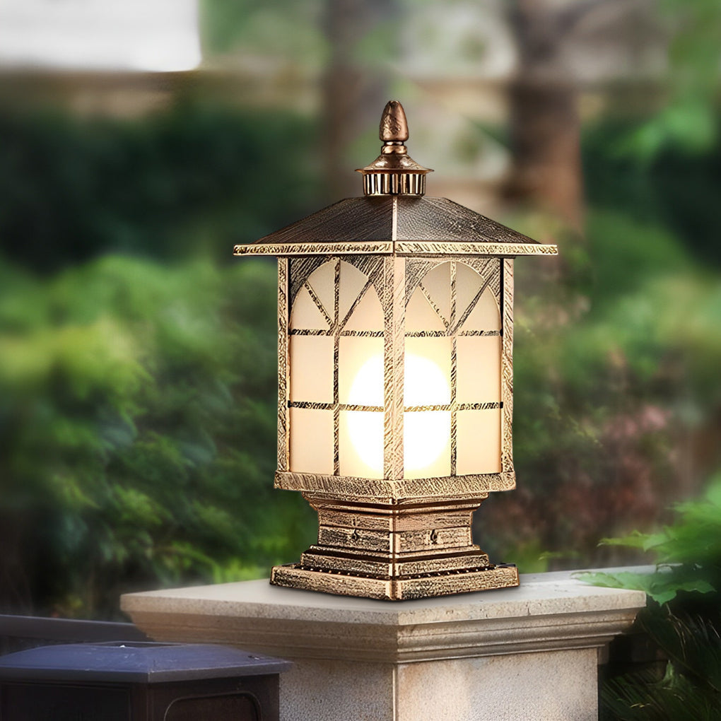 Retro Waterproof Outdoor Street Light Pillar in Black Metal for Patios