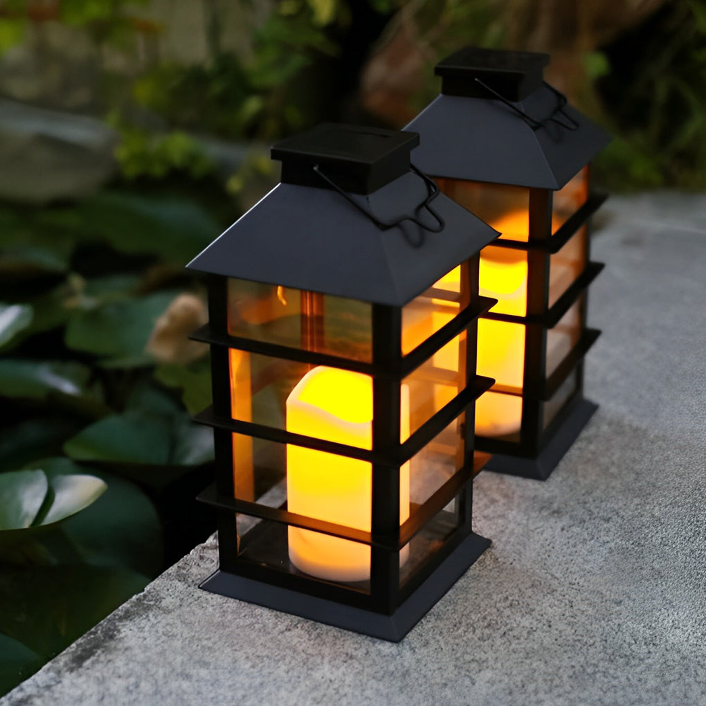 Portable Black Solar LED Candlestick Lantern for Outdoor Decor