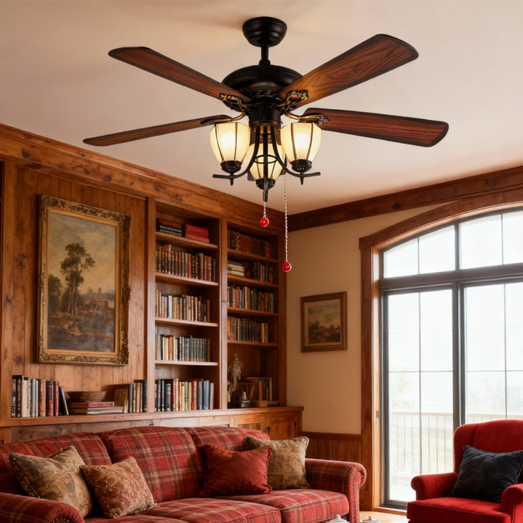 Rustic Dark Wood Grain Ceiling Fan with Lights for Living Room Decor