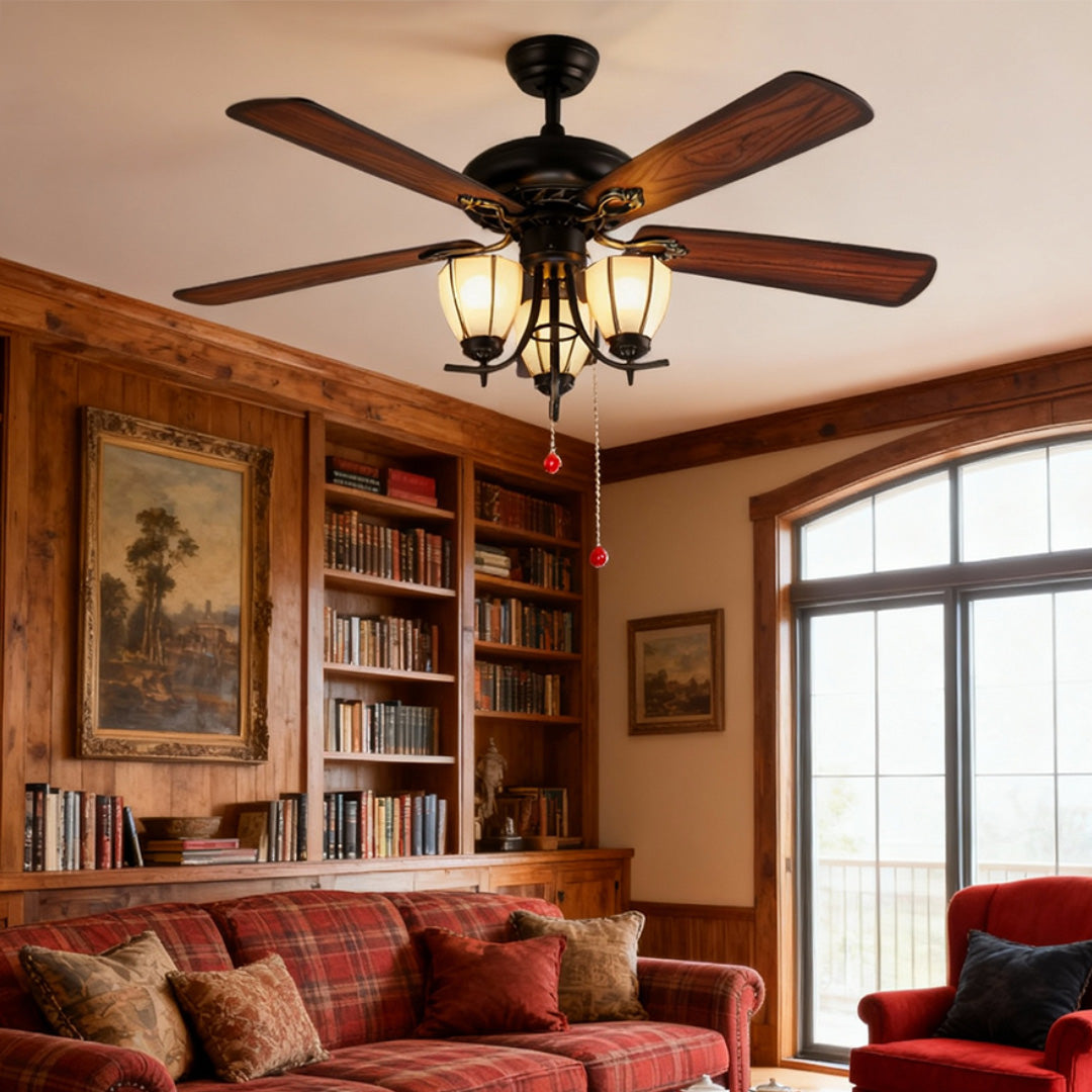 Rustic Dark Wood Grain Ceiling Fan with Lights for Living Room Decor