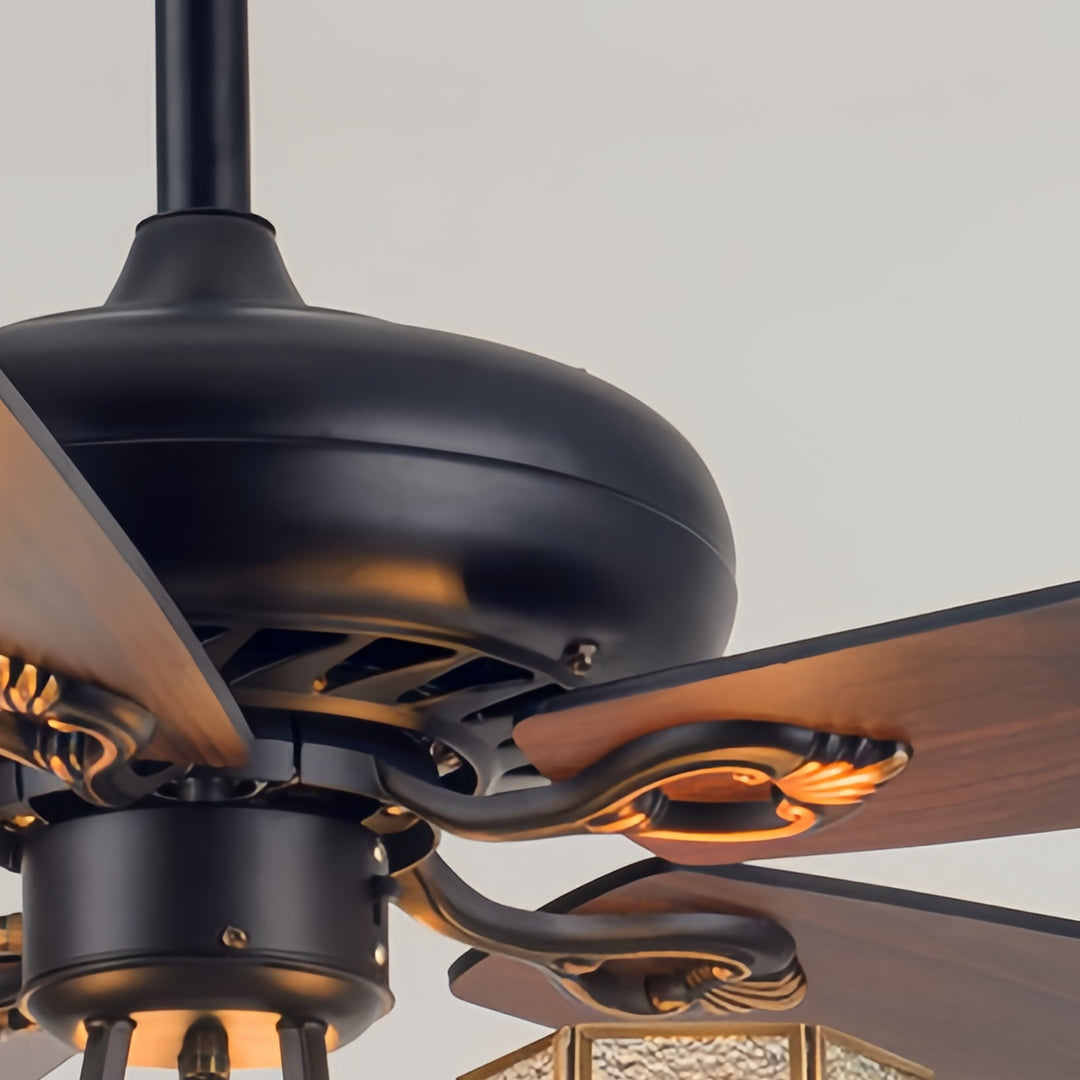 Rustic Dark Wood Grain Ceiling Fan with Lights for Living Room Decor