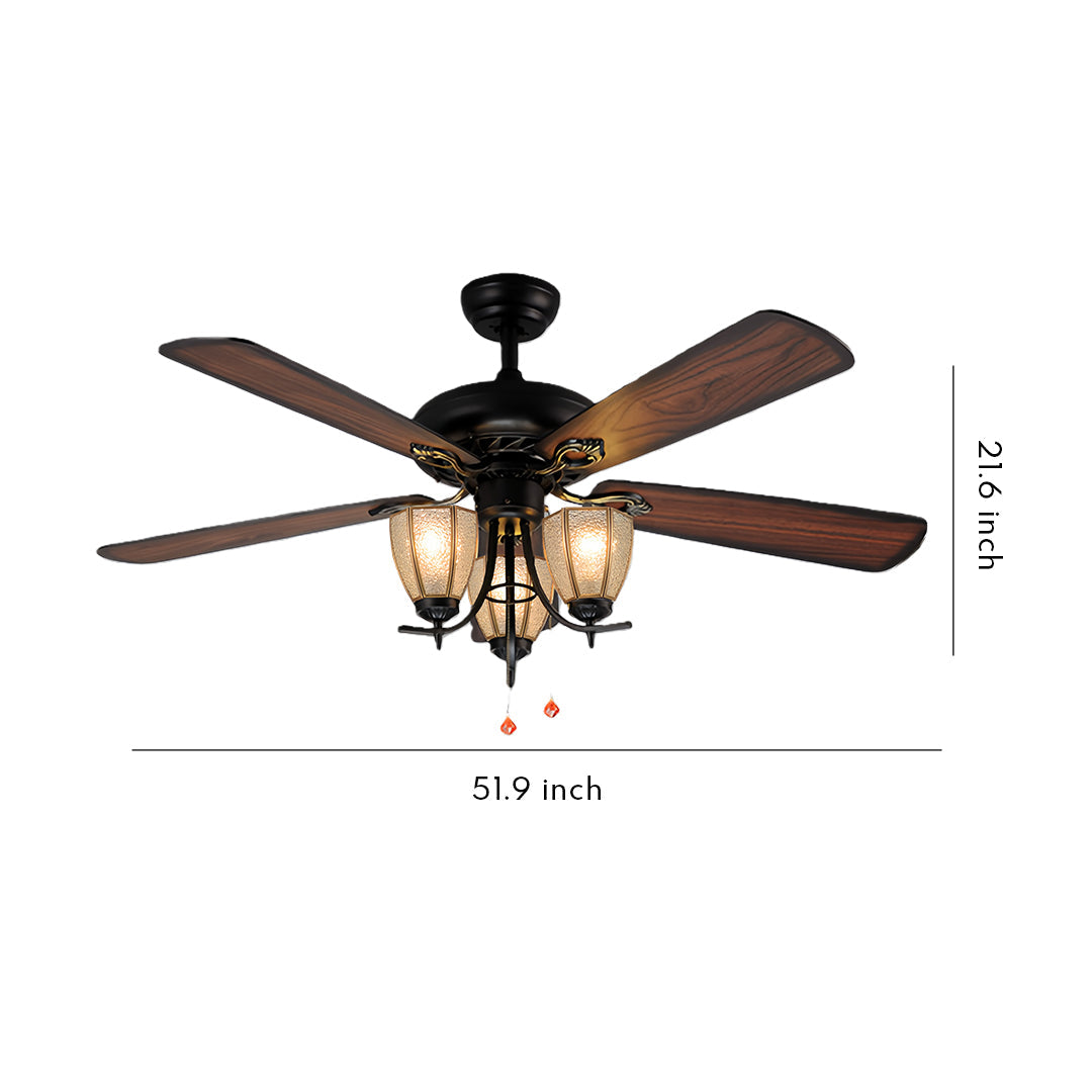 Rustic Dark Wood Grain Ceiling Fan with Lights for Living Room Decor