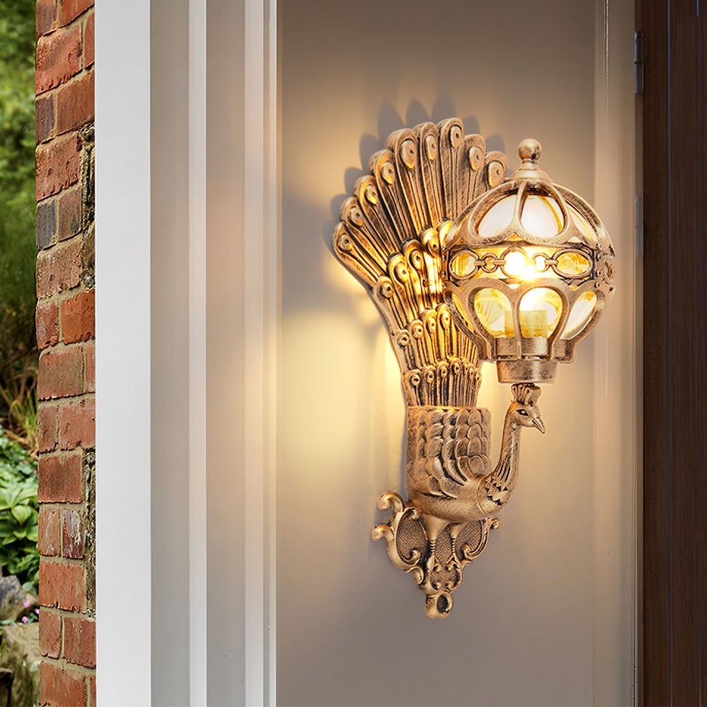 Vintage Peacock Aluminum Waterproof Wall Sconce for Outdoor & Indoor Use