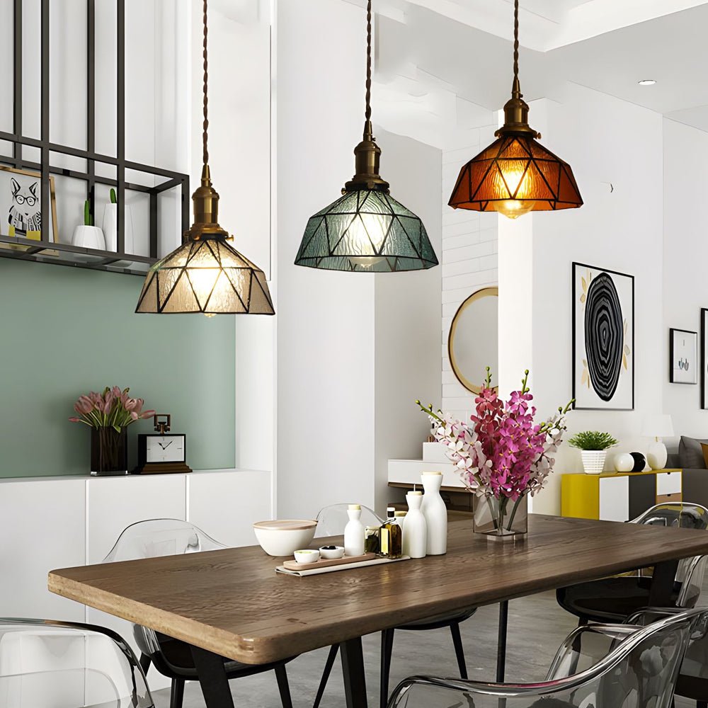 Elegant Vintage Stained Glass Pendant Light Fixture for Dining Room