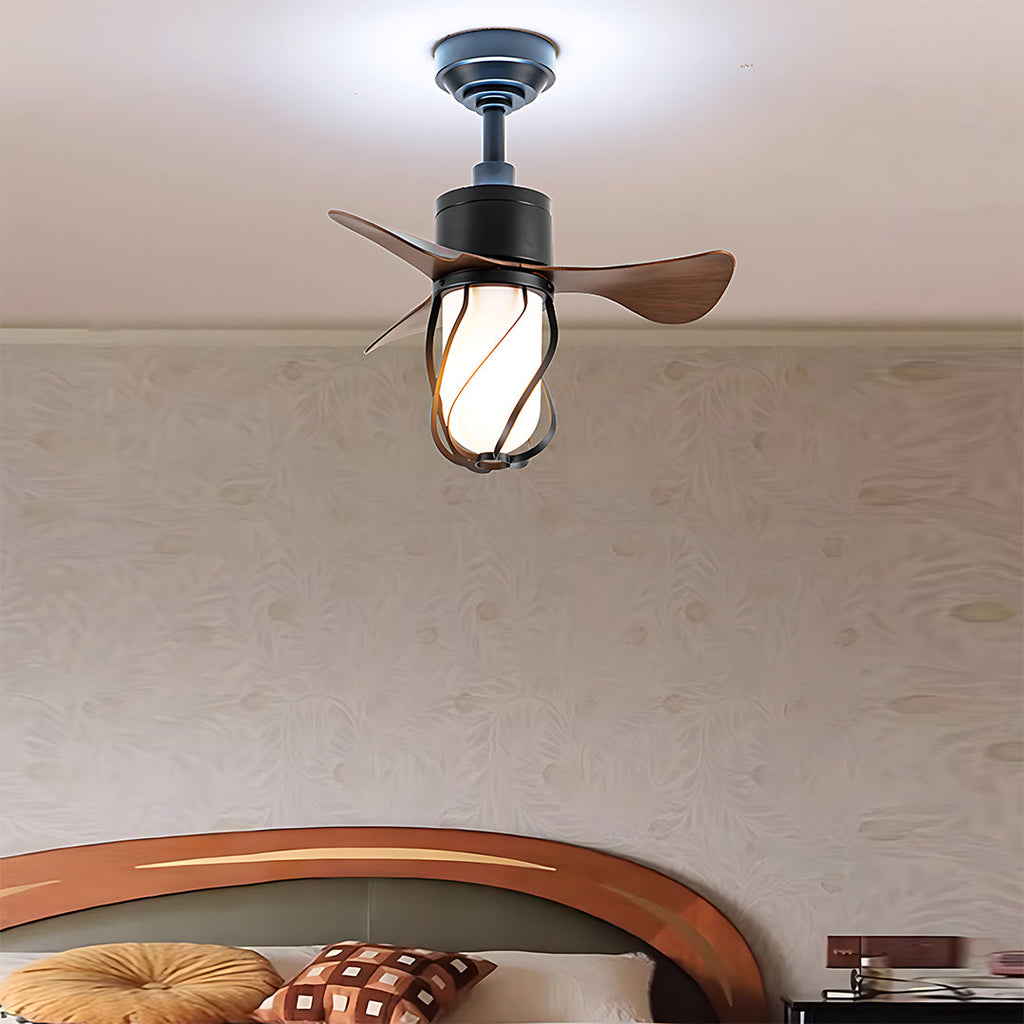 Rustic Wood & Metal Vintage Ceiling Fan with Energy-Efficient LED Light