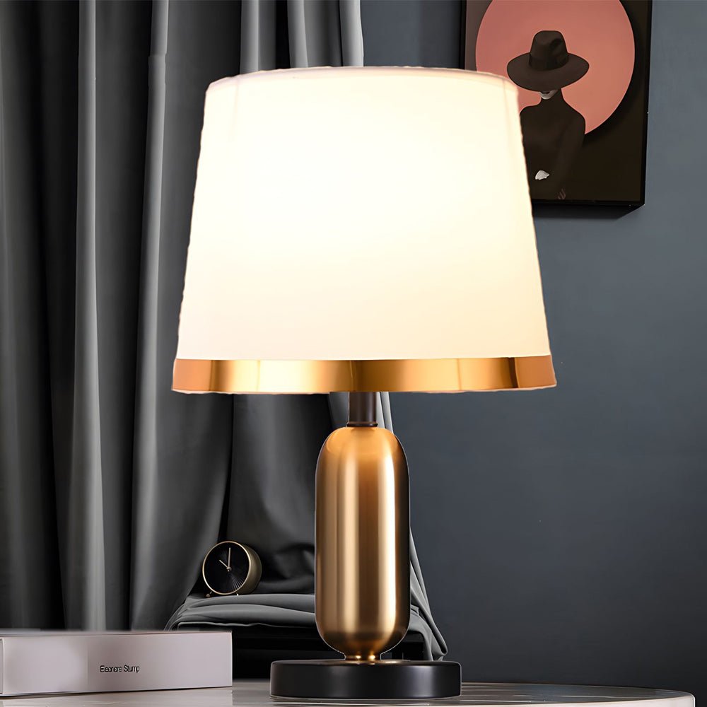 Modern Gold and White Fabric Table Lamp in Iron Base for Living Room