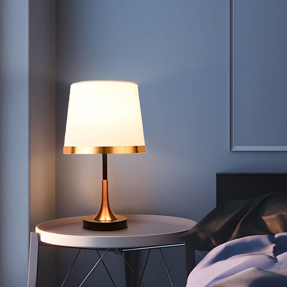 Modern Gold and White Fabric Table Lamp in Iron Base for Living Room