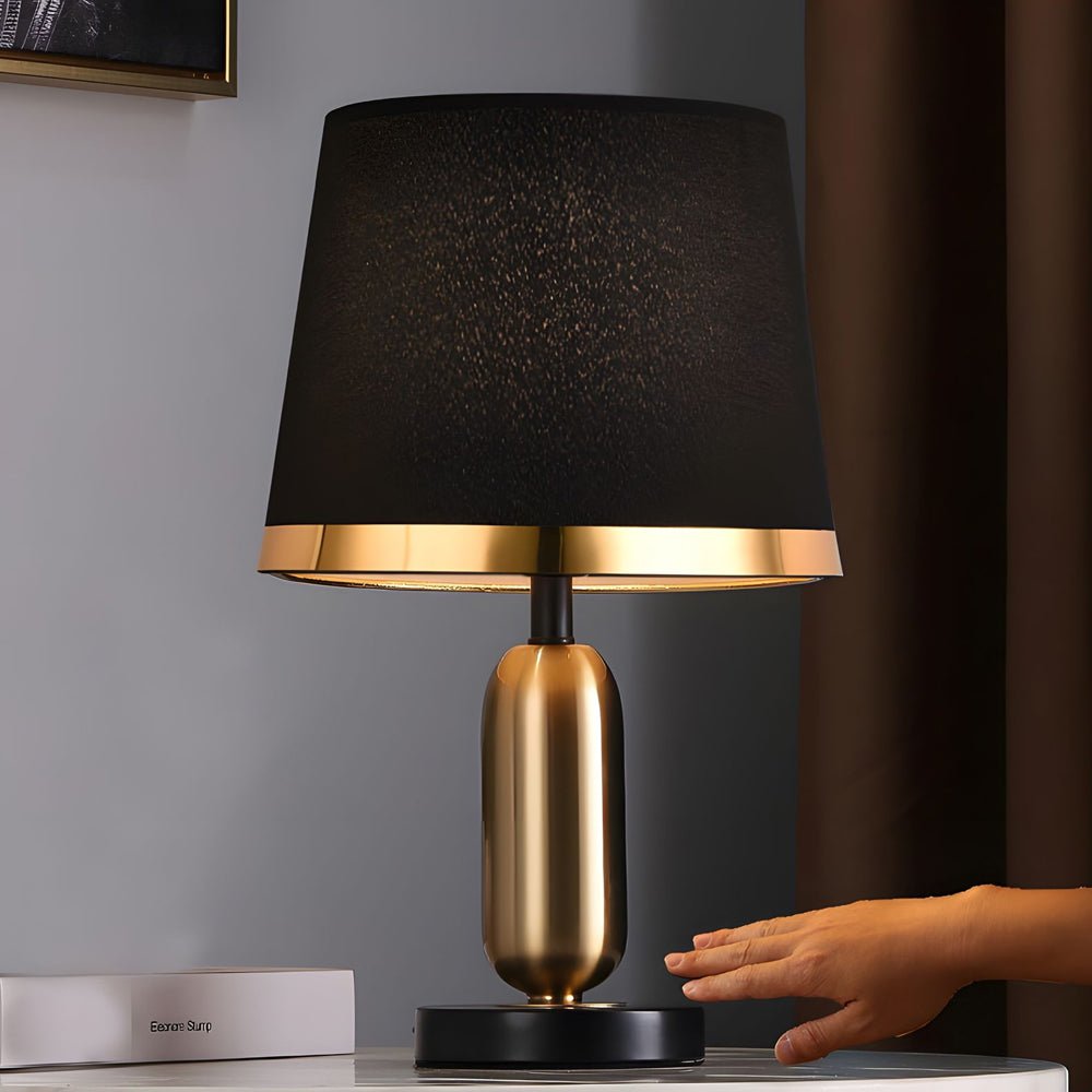 Modern Gold and White Fabric Table Lamp in Iron Base for Living Room