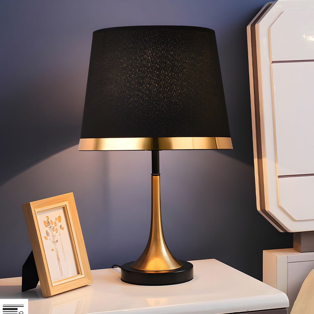 Modern Gold and White Fabric Table Lamp in Iron Base for Living Room