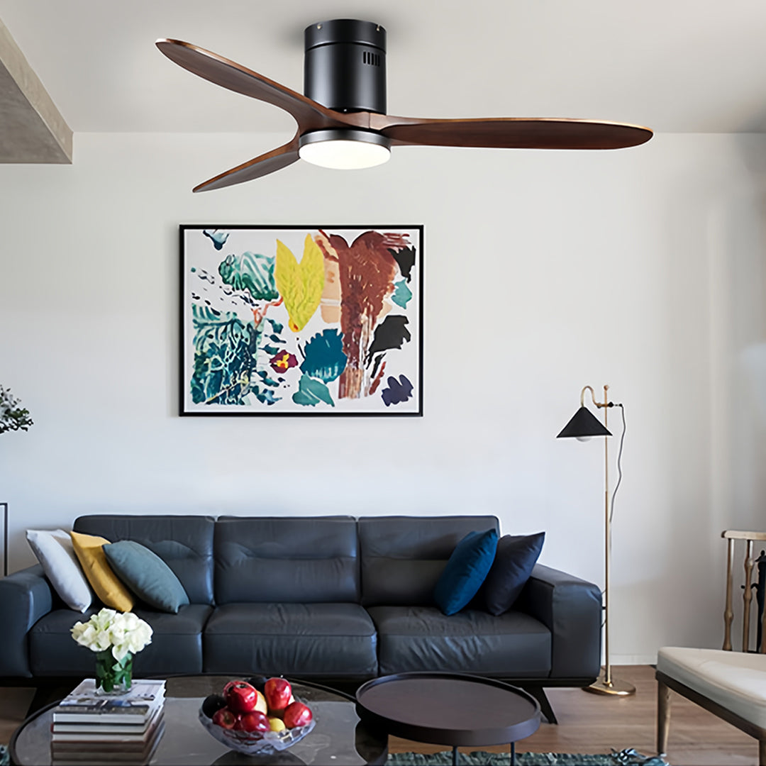 Rustic Wood Flush Mount Ceiling Fan with Light - Modern DC Motor Fandelier