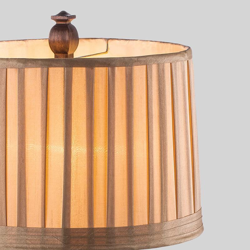 Rustic Brown Wooden Table Lamp with Striped Drum Shade for Bedroom Living Room