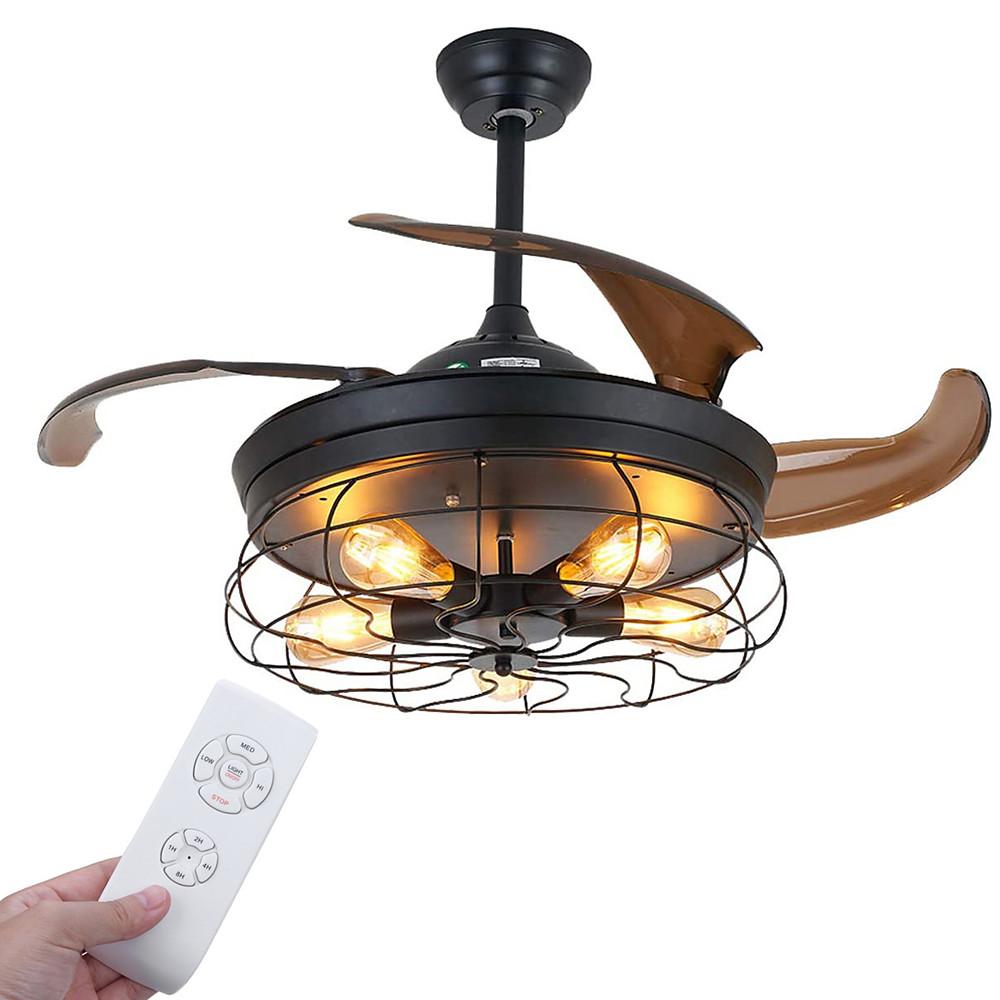 Rustic 3-Blade Retractable Ceiling Fan with Light for Farmhouse Decor