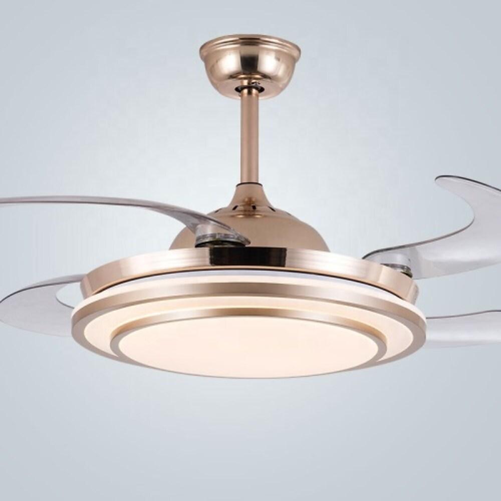 Modern Retractable Gold Chandelier Ceiling Fan with LED Light for Living Room