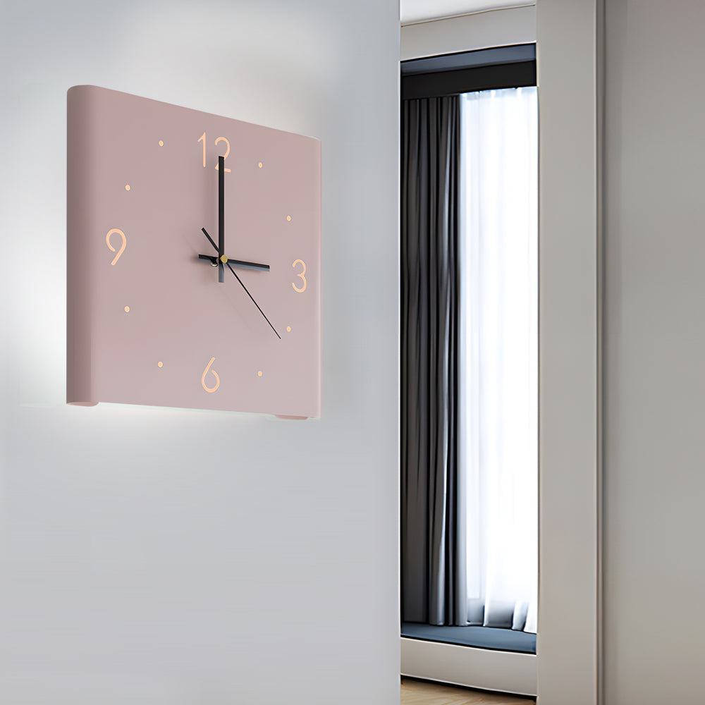 Modern Backlit Square Metal Wall Clock Lamp for Home Office Decor