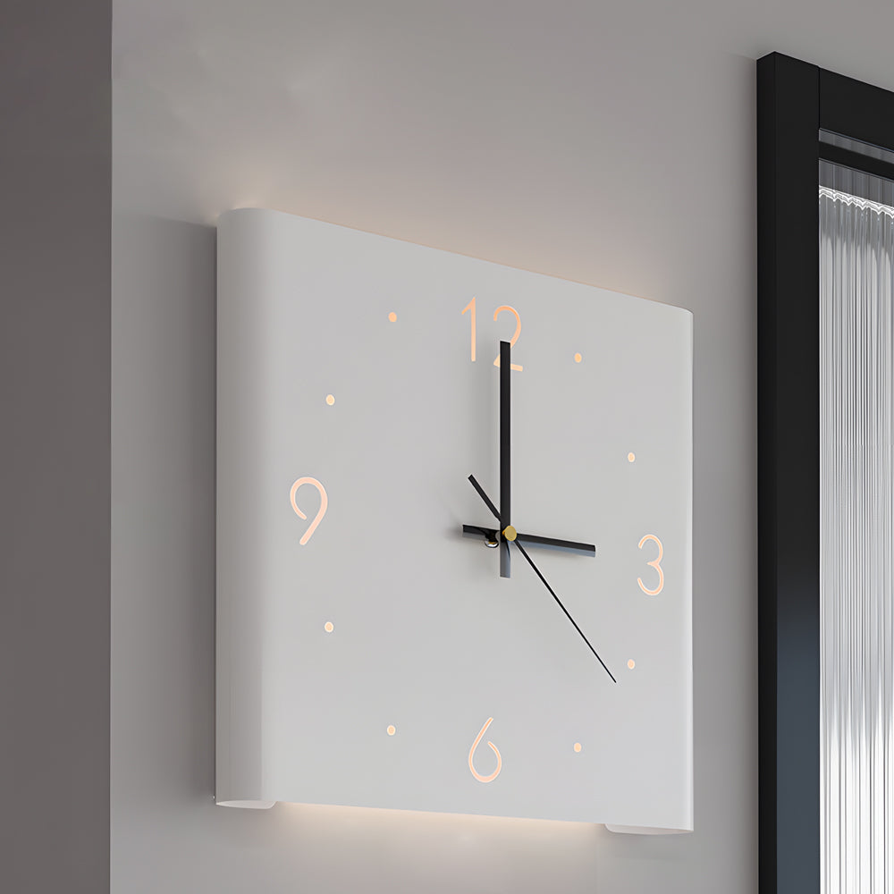 Modern Backlit Square Metal Wall Clock Lamp for Home Office Decor