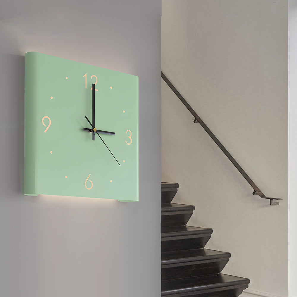 Modern Backlit Square Metal Wall Clock Lamp for Home Office Decor