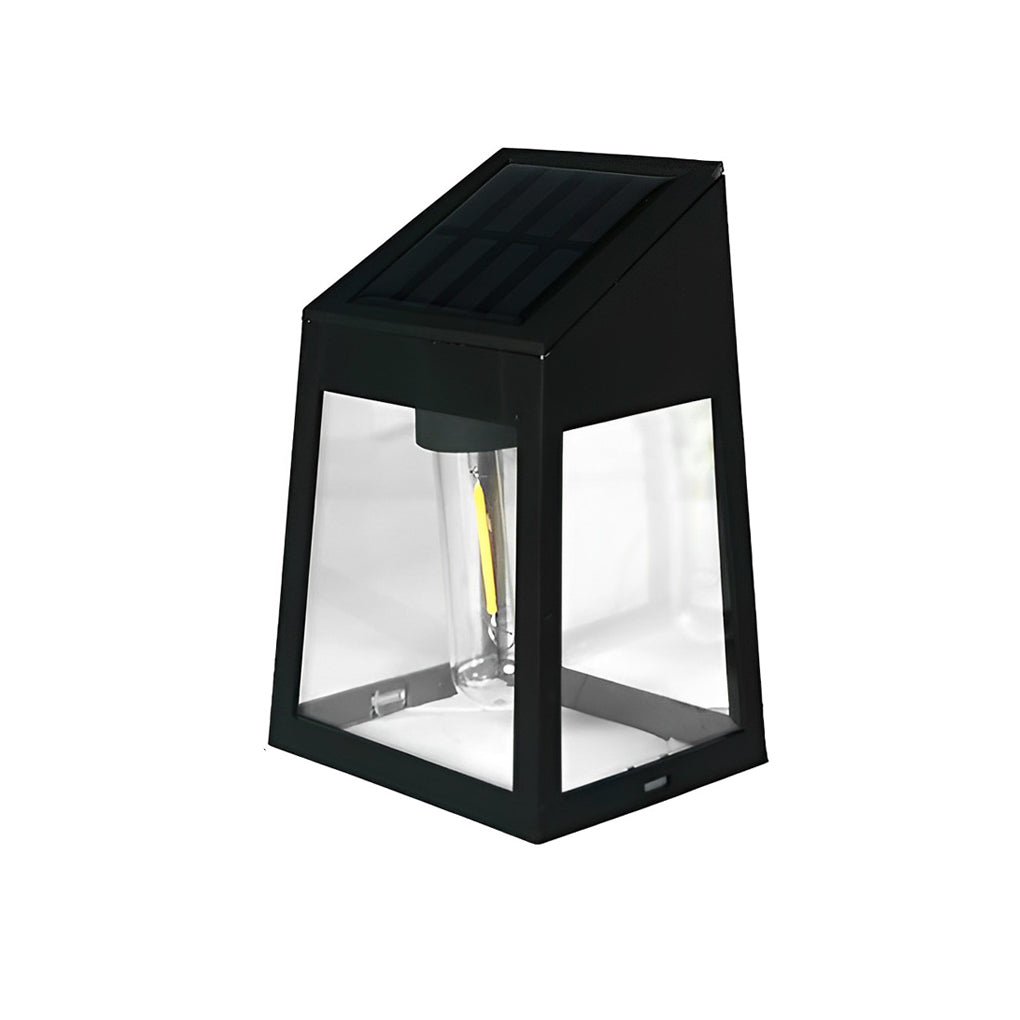 Modern Black Wall Mount Solar Lantern with Tungsten Bulb & Motion Sensor