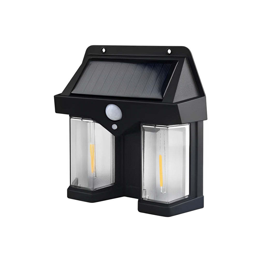 Modern Black Wall Mount Solar Lantern with Tungsten Bulb & Motion Sensor